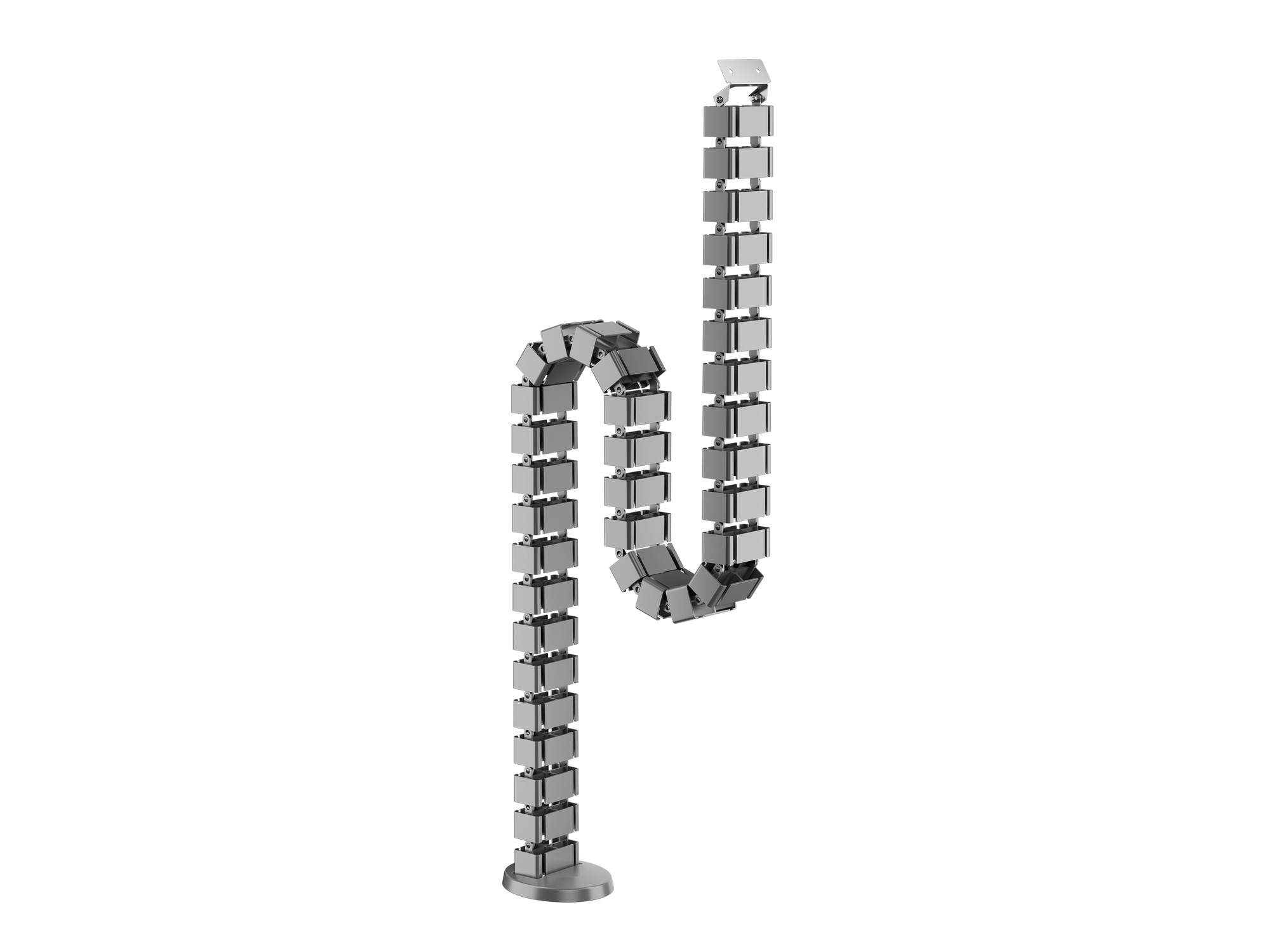Grey deluxe cable management spine with a flexible design, featuring interlocking segments and a sturdy base for organizing and concealing cables efficiently.