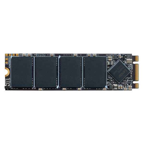 Lexar NM100 M.2 2280 128GB SATA III SSD featuring a sleek black circuit board with four memory chips and a gold connector edge for easy installation.