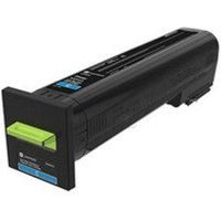 Black Lexmark 24B6508 toner cartridge with cyan label and green handle, rectangular shape, original design.