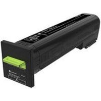 Black Lexmark 24B6510 toner cartridge with yellow label and green handle, rectangular shape.