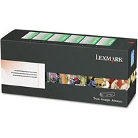 Black Lexmark toner cartridge box with colorful images and Lexmark logo, labeled Original Cyan.