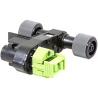 Black and green Lexmark 40X8443 printer/scanner roller with dual gray wheels and connector.