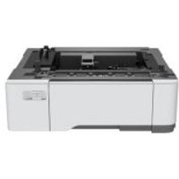 White Lexmark paper tray with black accents, holds 650 sheets, rectangular design with control panel on the side.