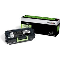 Black Lexmark 52D2H0E/522H toner kit with green handle, compatible with 25K pages, in branded packaging.