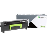 Lexmark black toner cartridge with green handle, extra high-capacity, 20K pages, next to branded box.