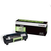 Lexmark 56F2U0E black toner cartridge with green handle, next to branded black and white packaging box.