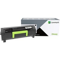 Lexmark 56F2X0E black toner cartridge with green handle, next to branded box with black and white design.