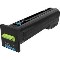 Black Lexmark toner cartridge with green handle, labeled "72K2XCE Cyan Extra High-Capacity," for 22K pages.