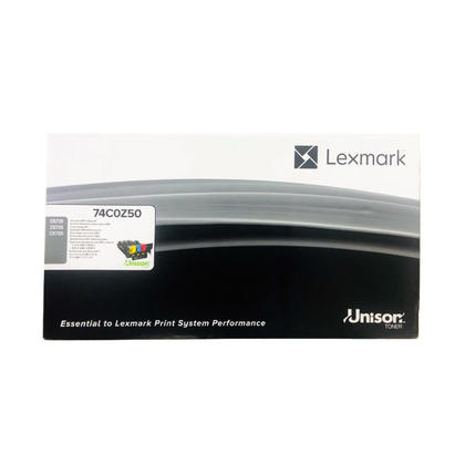 Lexmark Cs720 Cs725 Cx725 color CMY imaging kit packaging, featuring a sleek black and silver design with product details and branding prominently displayed.