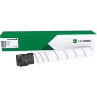 Lexmark 76C00K0 black toner cartridge, white cylindrical body with black cap, green and white packaging.