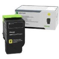 Black Lexmark 78C0U40 toner cartridge with yellow label, green top, and matching branded box in background.