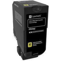Black Lexmark 84C2HYE toner cartridge with yellow label and branding, rectangular shape, high yield capacity.