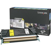 Lexmark C5200YS yellow toner kit with black packaging, showing 1.5K page yield and return program details.