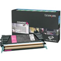 Lexmark C5340MX magenta toner kit, black box with images, high-capacity cartridge with pink label.
