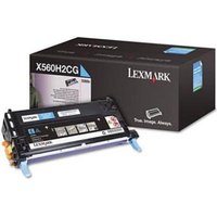 Lexmark X560H2CG cyan toner cartridge with black packaging, blue accents, and 10K page yield label.