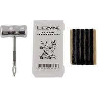 Lezyne Classic Tubeless Kit with silver T-handle reamer, white case, and black tire plugs.