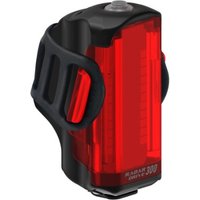 Black and red Lezyne Radar Drive Rear Light with a sleek rectangular design and rubber mounting strap.