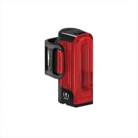 Black and red Lezyne Strip Pro Ai Alert 400+ rear bike light with rectangular design and USB charging port.