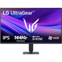 Black LG 27G411A-B monitor, 27" Full HD LCD, slim bezels, UltraGear branding, IPS, 144Hz, G-SYNC, HDR features.