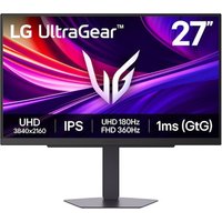 LG 27-inch black UltraGear monitor, 4K Ultra HD, slim bezels, adjustable stand, vibrant display with gaming graphics
