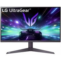 LG 27-inch black monitor with thin bezels, vibrant display, UltraGear logo, and sleek V-shaped stand.