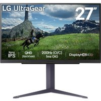 27" LG UltraGear gaming monitor with slim bezels, QHD resolution, Nano IPS display, and HDR support.