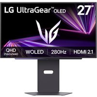 LG 27-inch UltraGear monitor, black, QHD 2560x1440, OLED display, 280Hz, HDMI 2.1, sleek stand.