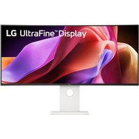 LG UltraFine black LCD monitor, 39.7", 5120x2160 WUHD, with slim bezels and white stand.