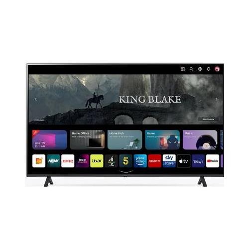 LG 75UR781C 75" 4K Ultra HD Smart TV in black, featuring a sleek design, vibrant display, and a user-friendly interface with various streaming apps on the screen.