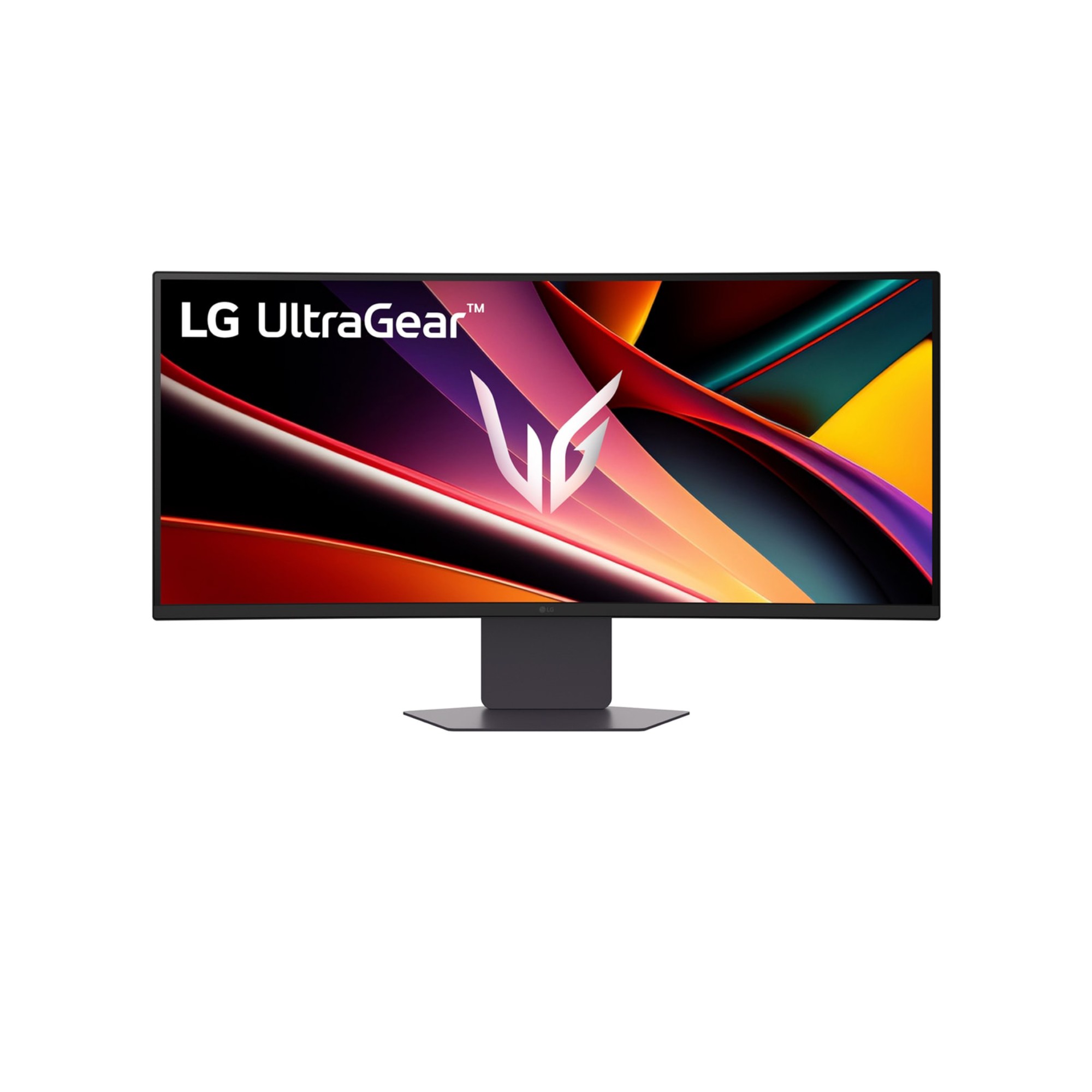 LG UltraGear 34" UltraWide Quad HD curved gaming monitor with a sleek black design, featuring a 160Hz refresh rate, 1ms response time, and built-in speakers.
