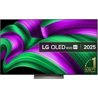 55" LG OLED Smart TV with thin bezels, vivid purple and green display, and OLED evo AI branding.