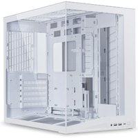 White Lian Li O11 Dynamic Mini V2 PC case with tempered glass panels and modular interior design.