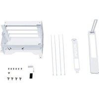 White Lian Li O11D Evo XL GPU bracket with mounting screws, support rods, and adjustable support arm.
