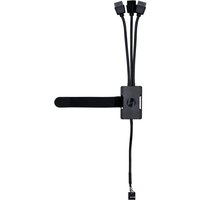 Black Lian Li PW-U2HB internal USB cable with three connectors and a compact hub, featuring a sleek, minimalist design.
