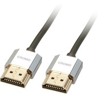 Lindy 0.5m CROMO Slim HDMI cable with Ethernet, silver connectors, black cable, gold-plated tips.