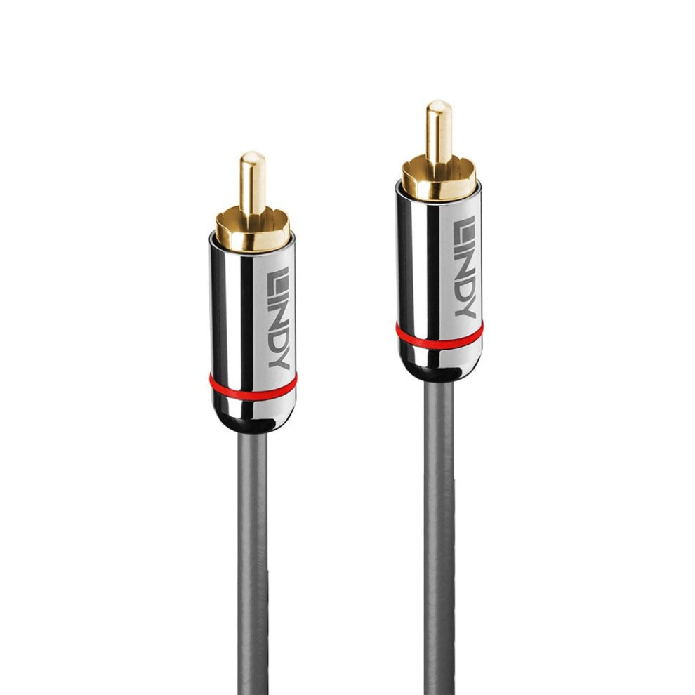 0.5m digital phono audio cable with two gold-plated RCA connectors, featuring a sleek black and silver design with red accents on the connectors.