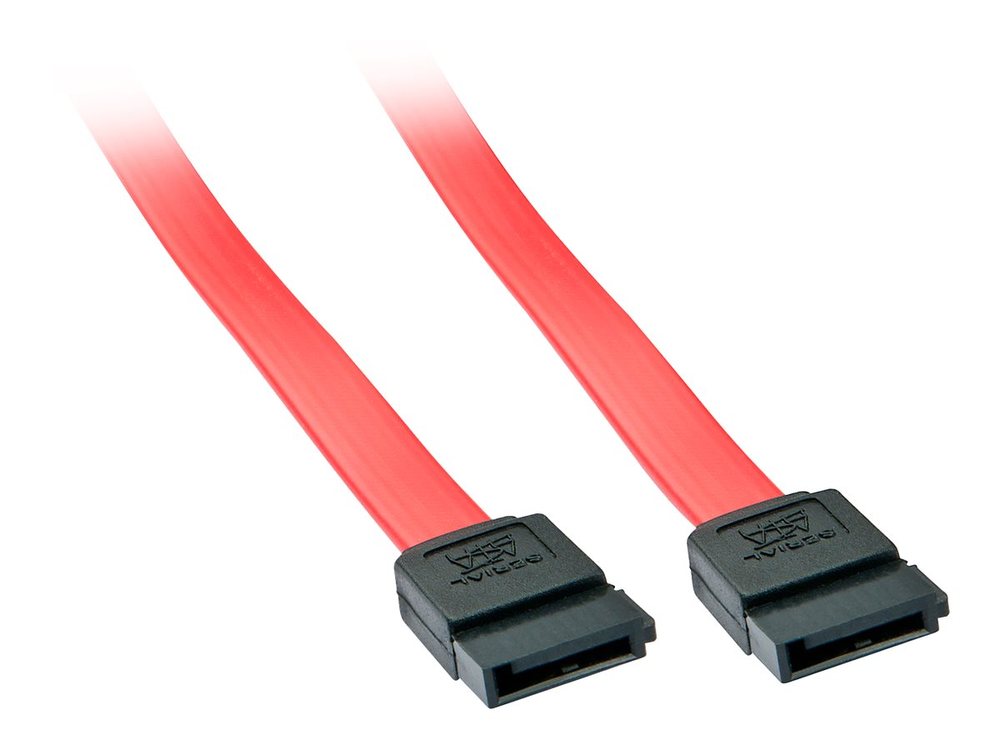 Red 0.70 m SATA cable featuring two 7-pin plugs with black connectors at each end, designed for connecting storage devices.