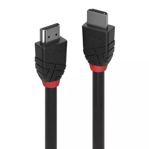 Lindy 10m HDMI cable featuring a black exterior with red accents, designed for 8K resolution at 60Hz, with sturdy connectors on both ends.