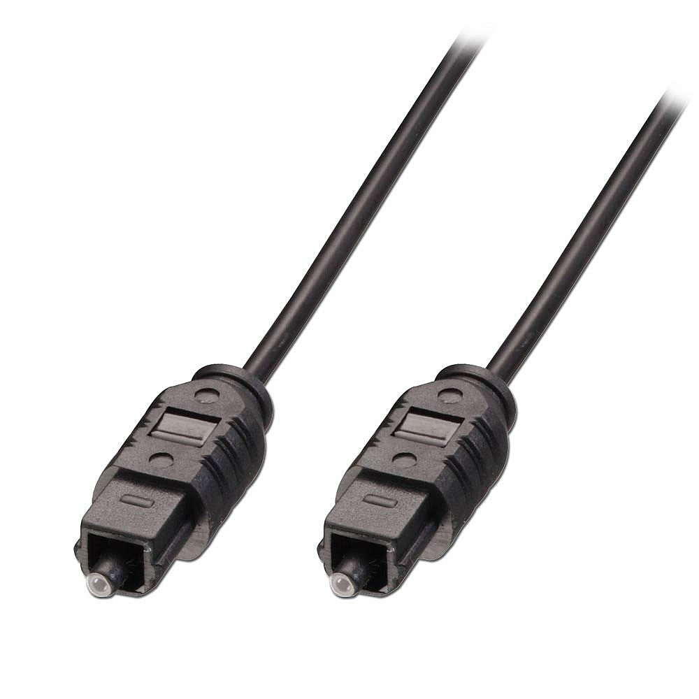 Black 10m TosLink SPDIF digital optical cable with two connectors featuring a rectangular shape and a small circular tip, designed for high-quality audio transmission.