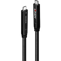 Black Lindy 10m USB 3.2 Gen 2 & DP 1.4 Type C Hybrid Cable with sleek connectors and Lindy logo.