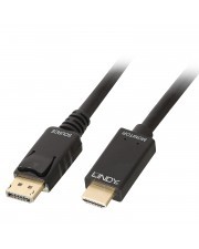 Black 1m DisplayPort to HDMI cable with a sturdy design, featuring a DisplayPort connector on one end and an HDMI connector on the other, labeled with "LINDY."