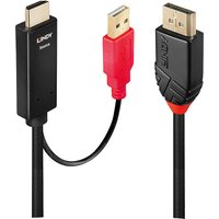 Black Lindy 1m HDMI to DisplayPort cable with red USB connector and sleek black casing.