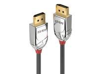 Lindy 2m DisplayPort 1.4 cable featuring a sleek chrome finish on connectors, black cable with red accents, designed for high-quality video and audio transmission.