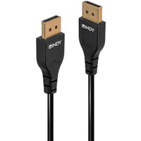 Black Lindy 2m Slim DisplayPort 1.4 Cable with gold-plated connectors and Lindy logo on each end.