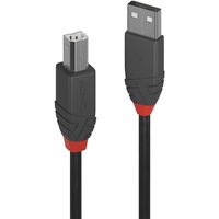 Black Lindy 2m USB 2.0 Type A to B cable with red accents and reinforced connectors.
