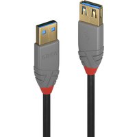 Gray Lindy 2m USB 3.2 Type A extension cable with red accents and gold connectors, supports 5Gbps data transfer.