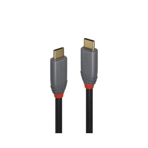 LINDY 36903 USB 3.2 Type C to C cable, 2 meters long, features gray connectors with gold tips and a black cable, supporting 20Gbps data transfer and 5A power delivery.