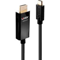 Black Lindy 2m USB Type C to HDMI adapter cable with gold-plated connectors and HDR support.