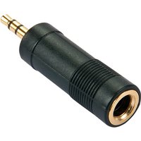 Black Lindy 3.5mm male to 6.3mm female stereo adapter with gold-plated connectors and ribbed grip.