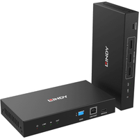 Black Lindy 39366 docking station with multiple ports, including USB, HDMI, and Ethernet, featuring LED indicators.